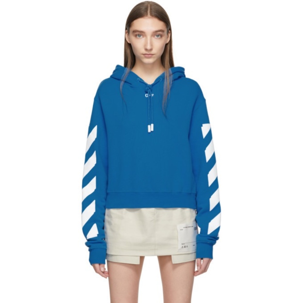 Off white Blue Diag Crop Hoodie size large